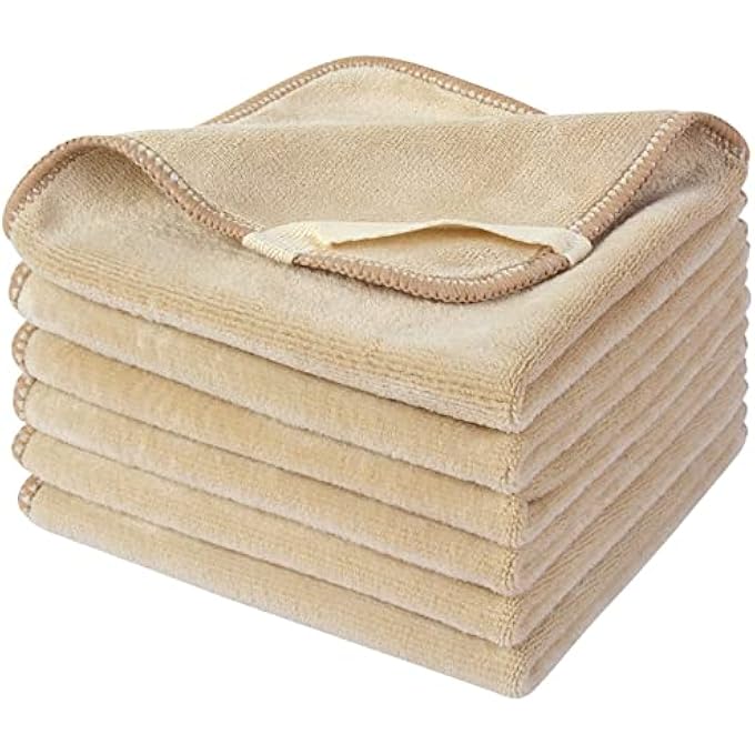 Sinland MICROFIBER FACIAL CLOTHS FAST DRYING WASHCLOTH 12INCH X 12INCH (6PACK, CREAM) - Image 1